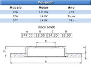 Disco de freio dianteiro Solido peugeot 206 SW/206 1.4 8v/206 D4D