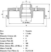 424744-Tambor de Freio - Com Cubo/ 4 Furos